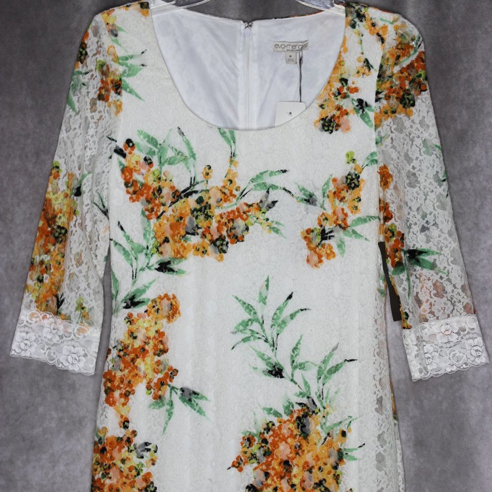 *SOLD* NWT Eva Mendez for NY & Co White Floral Print Lace Trim Dress Size Medium - Picture 4 of 12